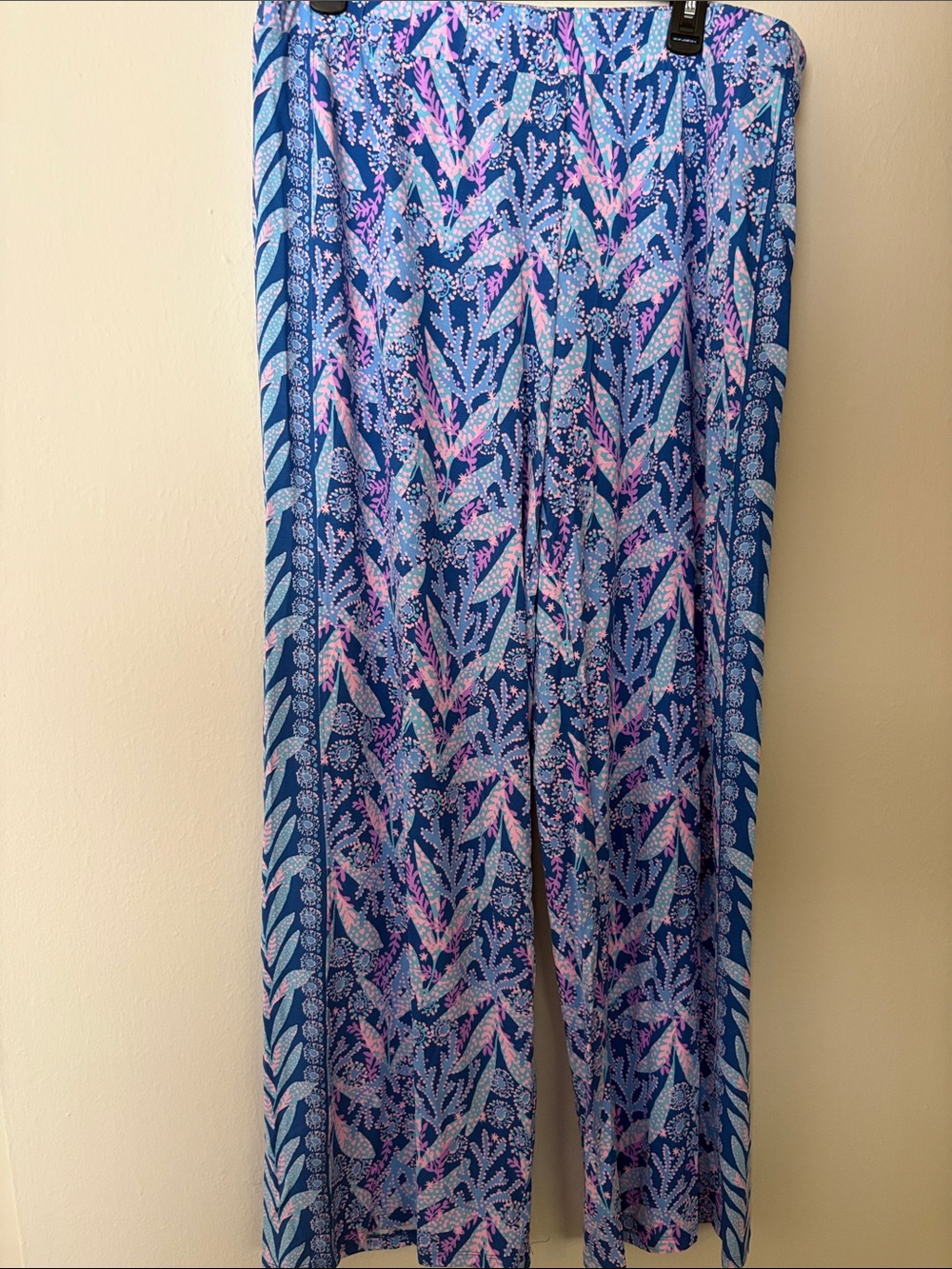 Lilly Pulitzer Navy, Light Blue & Pink Leaf-Print Wide-Leg Pants